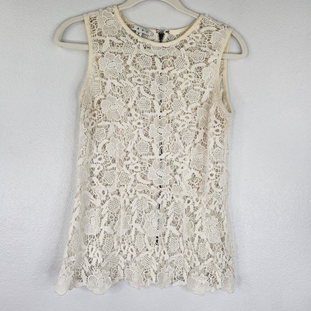 Cabi White Lace Floral Crochet Sleeveless Blouse Womens Small Fairy Boho Western